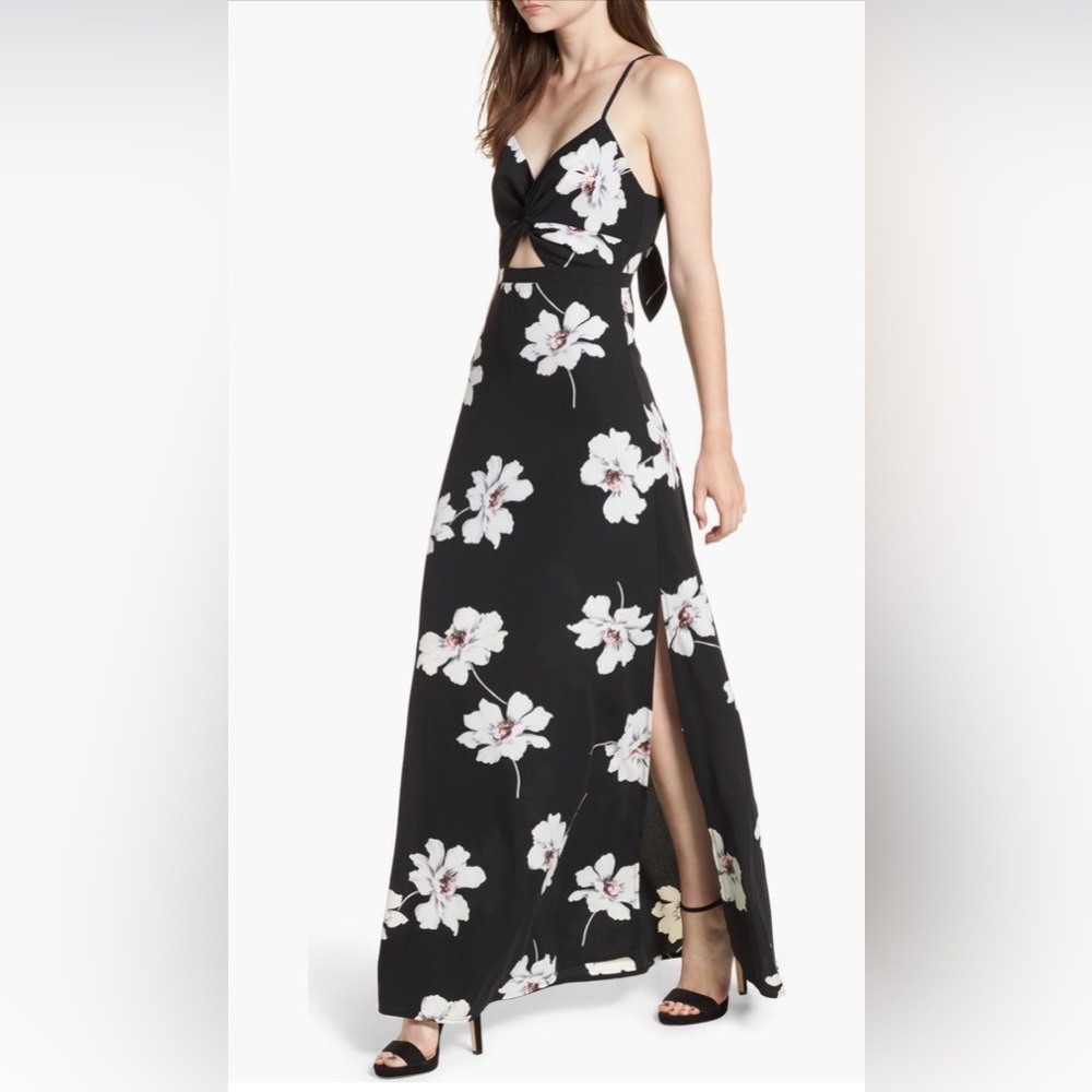 Nordstrom Black Floral Maxi Dress 🌸 NWT | Cutout Tie Back | Size Small